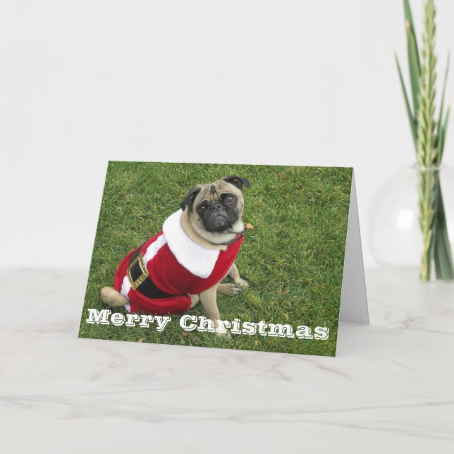 Cartes Pour Fêtes Annuelles Joyeux Carlin Père Noël de Noël (Devant)