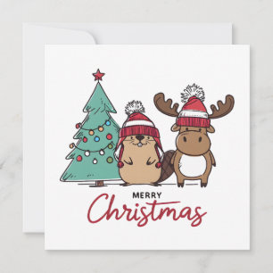 Cartes Pour Fêtes Annuelles Joyeux Castor Et Oie De Noël