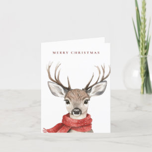 Cartes Pour Fêtes Annuelles Joyeux cerf de Noël dans une écharpe rouge