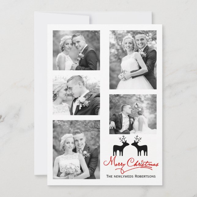 Cartes Pour Fêtes Annuelles Joyeux cerf de Noël jeunes mariés photo collage (Devant)
