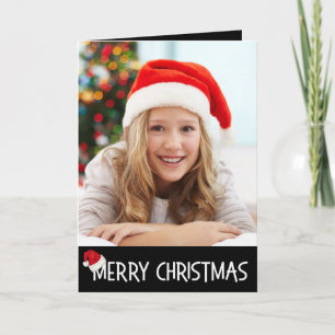Cartes Pour Fêtes Annuelles Joyeux chapeau de Noël sur photo noire personnalis