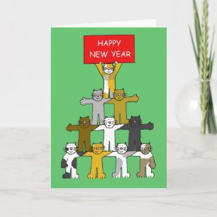 Cartes Pour Fêtes Annuelles Joyeux chat-caricaturiste du Nouvel An