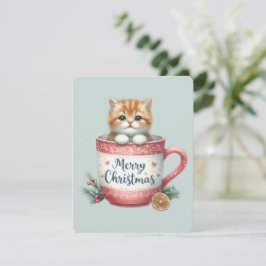 Cartes Pour Fêtes Annuelles Joyeux chat de Noël dans une tasse - Noël