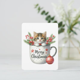 Cartes Pour Fêtes Annuelles Joyeux chat de Noël dans une tasse - Noël