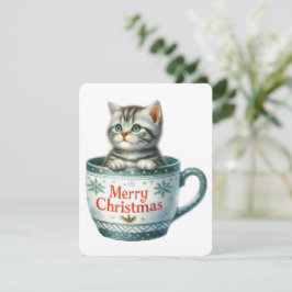 Cartes Pour Fêtes Annuelles Joyeux chat de Noël dans une tasse - Noël