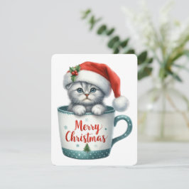 Cartes Pour Fêtes Annuelles Joyeux chat de Noël dans une tasse - Noël