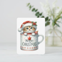 Cartes Pour Fêtes Annuelles Joyeux chat de Noël dans une tasse - Noël