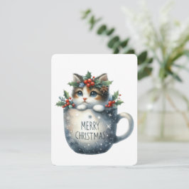 Cartes Pour Fêtes Annuelles Joyeux chat de Noël dans une tasse - Noël