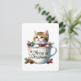 Cartes Pour Fêtes Annuelles Joyeux chat de Noël dans une tasse - Noël