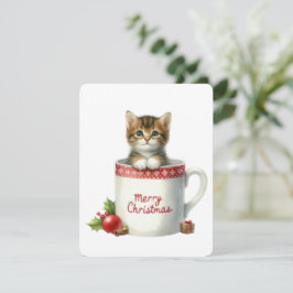 Cartes Pour Fêtes Annuelles Joyeux chat de Noël dans une tasse - Noël