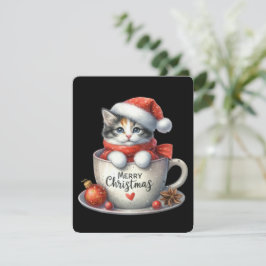 Cartes Pour Fêtes Annuelles Joyeux chat de Noël dans une tasse - Noël