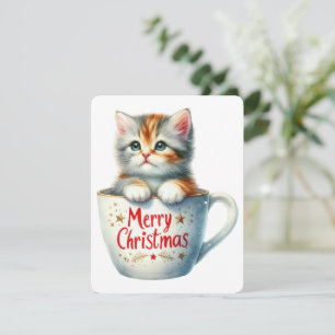 Cartes Pour Fêtes Annuelles Joyeux chat de Noël dans une tasse - Noël