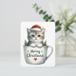 Cartes Pour Fêtes Annuelles Joyeux chat de Noël dans une tasse - Noël