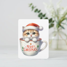 Cartes Pour Fêtes Annuelles Joyeux chat de Noël dans une tasse - Noël