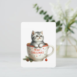 Cartes Pour Fêtes Annuelles Joyeux chat de Noël dans une tasse - Noël