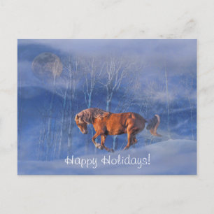 Cartes Pour Fêtes Annuelles Joyeux Cheval et Lune en neige