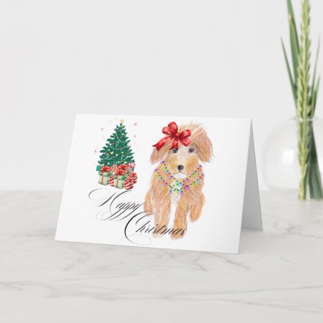 Cartes Pour Fêtes Annuelles Joyeux chien de Noël assis (Devant)