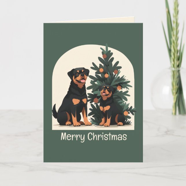 Cartes Pour Fêtes Annuelles Joyeux chien Rottweiler de Noël (Devant)