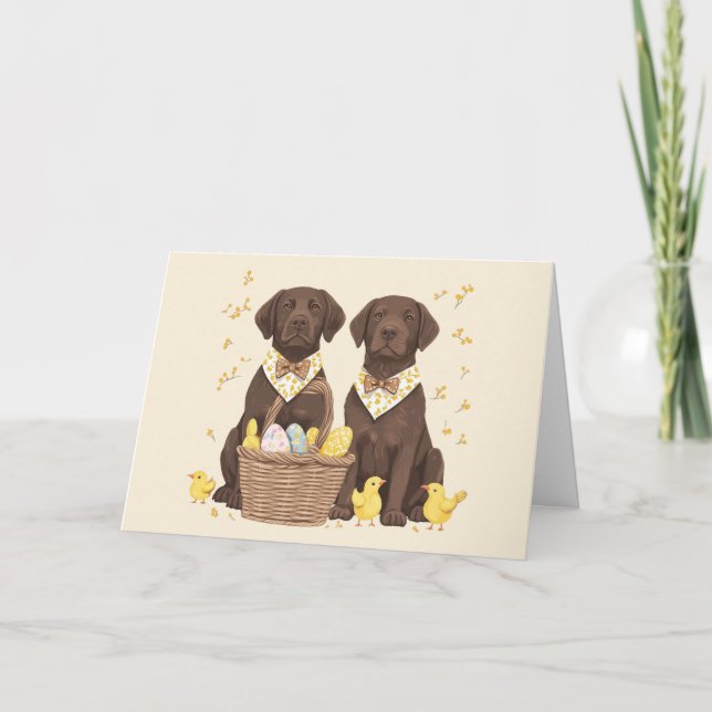 Cartes Pour Fêtes Annuelles Joyeux Chiens de récupération de chocolat de Pâque (Devant)