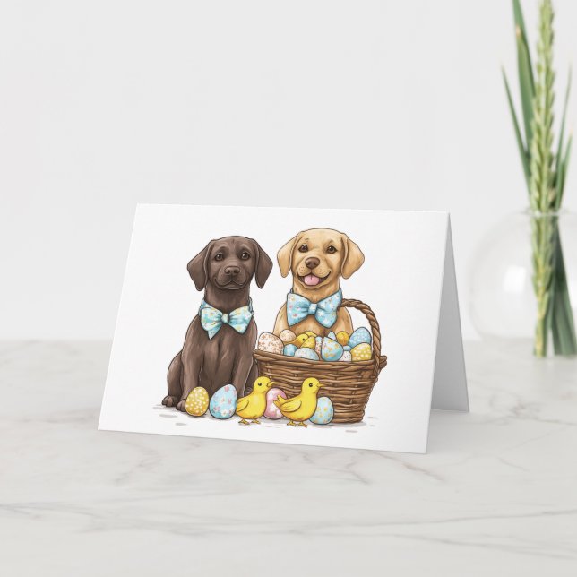 Cartes Pour Fêtes Annuelles Joyeux Chiens d'excursion de Pâques Labrador (Devant)
