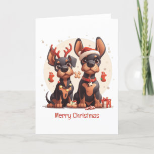 Cartes Pour Fêtes Annuelles Joyeux Chiens Dobermann de Noël