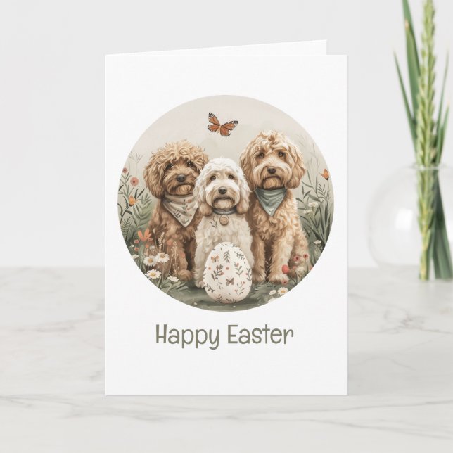 Cartes Pour Fêtes Annuelles Joyeux Chiens Goldendoodle de Pâques (Devant)