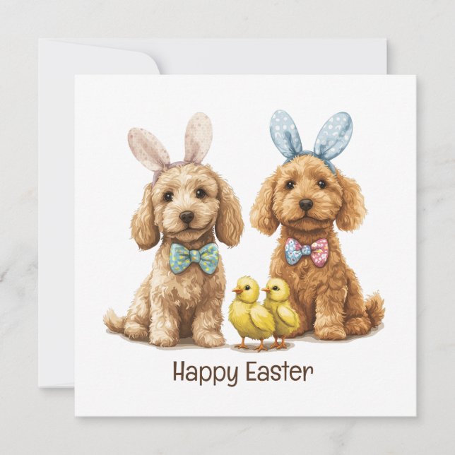 Cartes Pour Fêtes Annuelles Joyeux Chiens Goldendoodle de Pâques (Devant)