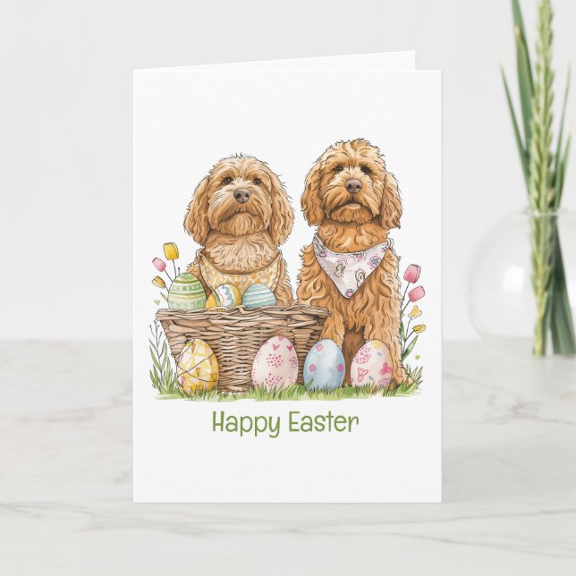 Cartes Pour Fêtes Annuelles Joyeux Chiens Goldendoodle de Pâques (Devant)