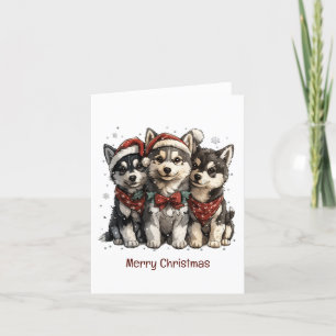 Cartes Pour Fêtes Annuelles Joyeux Chiens Husky Noël