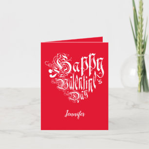 Cartes Pour Fêtes Annuelles Joyeux coeur de Saint Valentin texte blanc sur rou