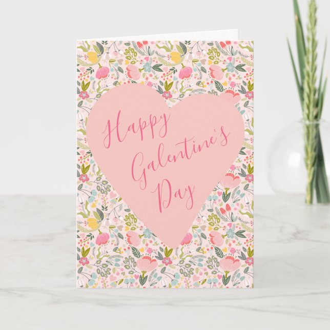 Cartes Pour Fêtes Annuelles Joyeux coeur rose fleuri de la Saint-Galentin (Devant)