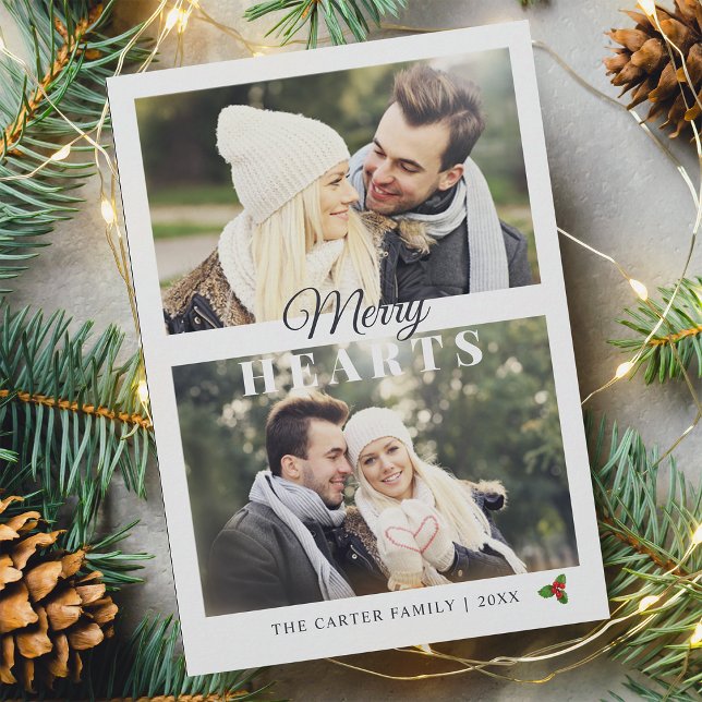 Cartes Pour Fêtes Annuelles Joyeux Coeurs Romantique Photo de Noël (Créateur téléchargé)