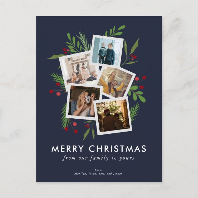 Cartes Pour Fêtes Annuelles Joyeux collage de Noël personnalisé Holly moderne (Devant)