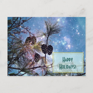 Cartes Pour Fêtes Annuelles Joyeux cônes de pin et ciel étoilé