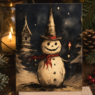 Cartes Pour Fêtes Annuelles Joyeux Creepmas Bonhomme de Neige Crépusculaire Go