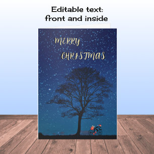 Cartes Pour Fêtes Annuelles Joyeux cycliste de Noël nuit ciel moderne