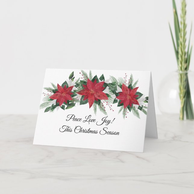 Cartes Pour Fêtes Annuelles Joyeux de la paix Red Poinsettia Noël vert (Devant)
