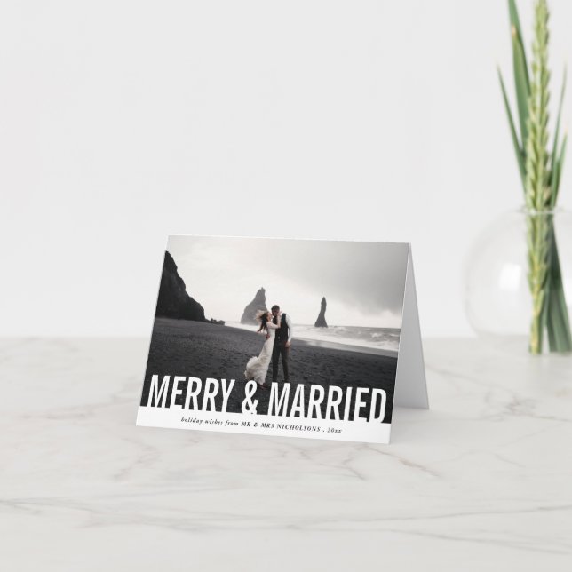 Cartes Pour Fêtes Annuelles Joyeux Décontracté et marié| Photo de vacances mod (Devant)