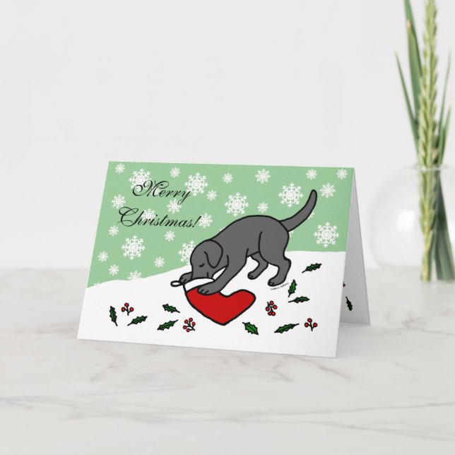 Cartes Pour Fêtes Annuelles Joyeux dessin de Noël Black Labrador (Devant)