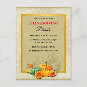 Cartes Pour Fêtes Annuelles Joyeux dîner de Thanksgiving Citrouille et feuille