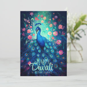 Cartes Pour Fêtes Annuelles Joyeux Diwali Festival des lumières Peacock