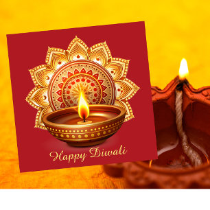 Cartes Pour Fêtes Annuelles Joyeux Diwali Mandala Diya Festival du rouge clair