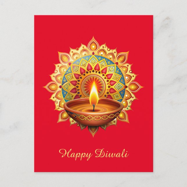 Cartes Pour Fêtes Annuelles Joyeux Diwali Rangoli Diya Festival du rouge clair (Devant)