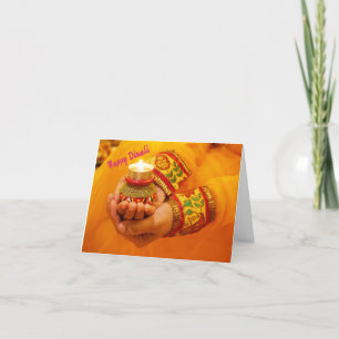 Cartes Pour Fêtes Annuelles Joyeux Diwali Salutation Diya lampes jaune main