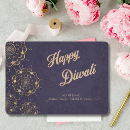 Cartes Pour Fêtes Annuelles Joyeux Diwali Salutation Purple Gold Mandala