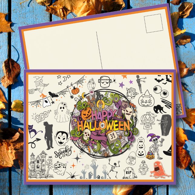 Cartes Pour Fêtes Annuelles Joyeux Doodle éffrayant Halloween (Créateur téléchargé)