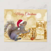 Joyeux écureuil de Noël à Santa Hat & Cadeaux