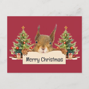 Cartes Pour Fêtes Annuelles Joyeux écureuil de Noël Deux arbres de Noël