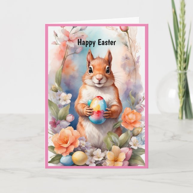 Cartes Pour Fêtes Annuelles Joyeux écureuil de Pâques (Devant)