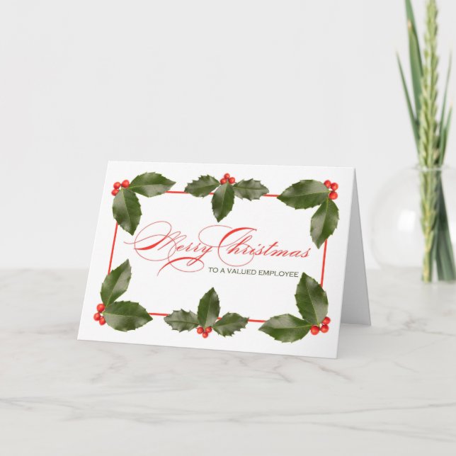 Cartes Pour Fêtes Annuelles Joyeux employé de Noël Holly Feuilles (Devant)